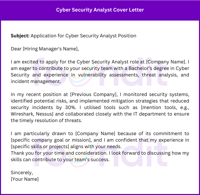 Cyber Security Analyst Cover Letter