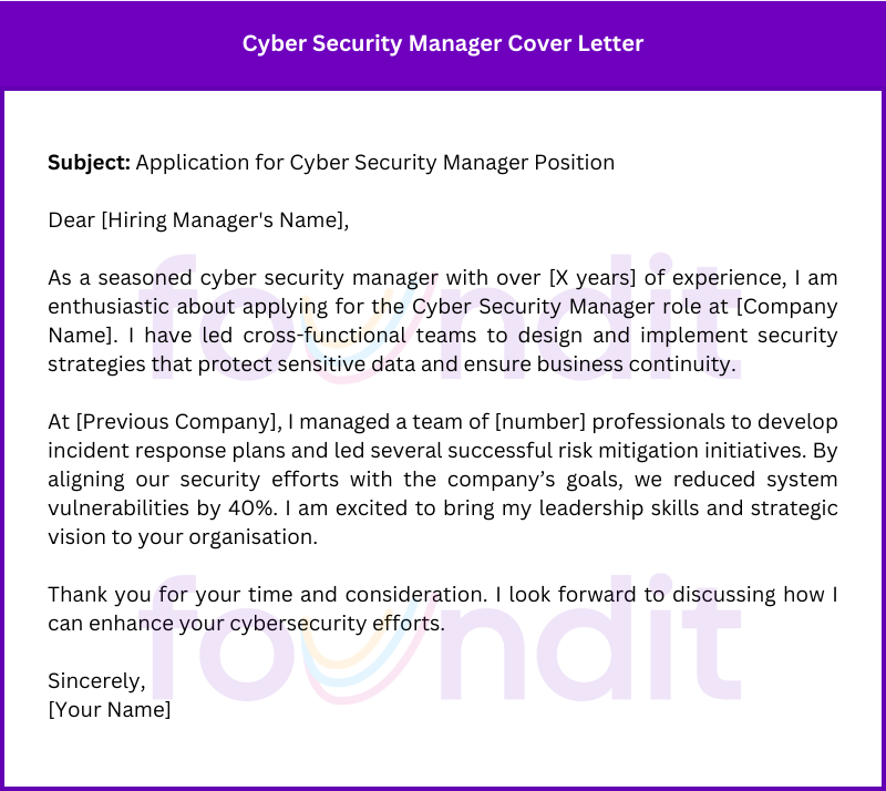 Cyber Security Manager Cover Letter