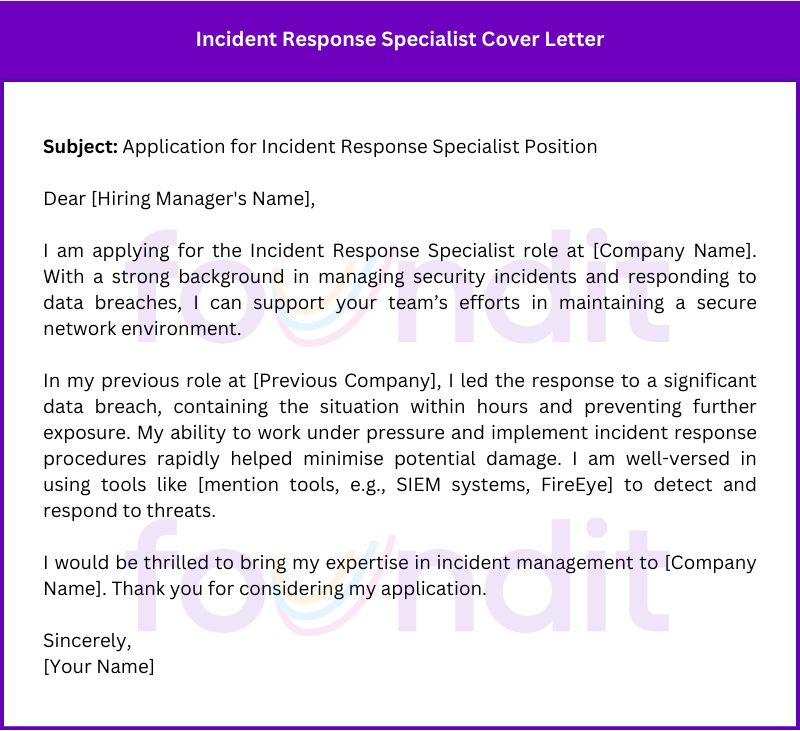 Incident Response Specialist Cover Letter