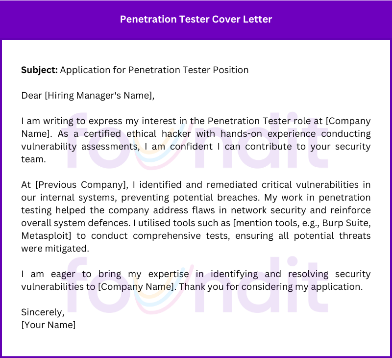 Example Application for Penetration Tester Position