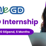 a college girl with laptop smiling, conceptof NeGD Internship