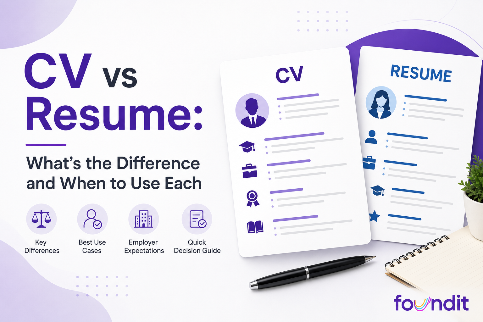 CV vs resume comparison showing key differences, best use cases, employer expectations and when to use each document.