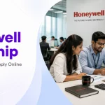 Honeywell Internship banner featuring finance interns collaborating in a Honeywell office, with eligibility, stipend and apply online details.