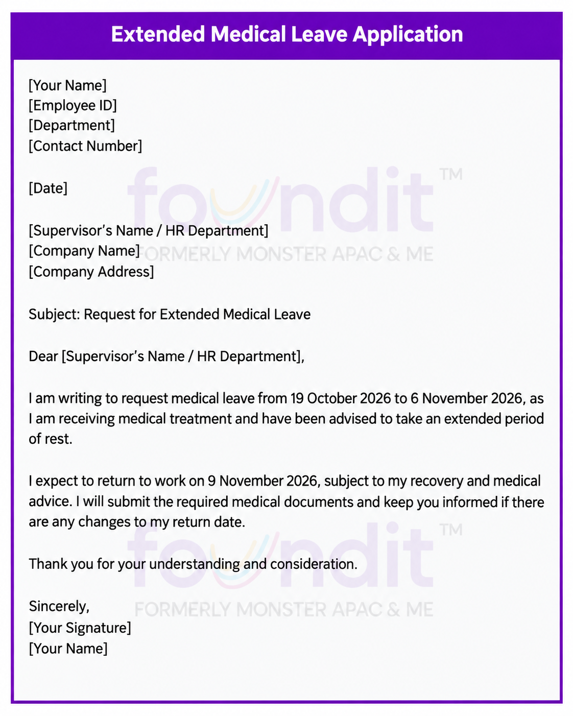 Extended Medical Leave Application Sample