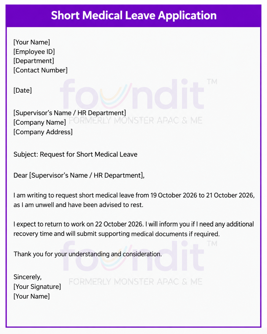 Short Medical Leave Application Sample
