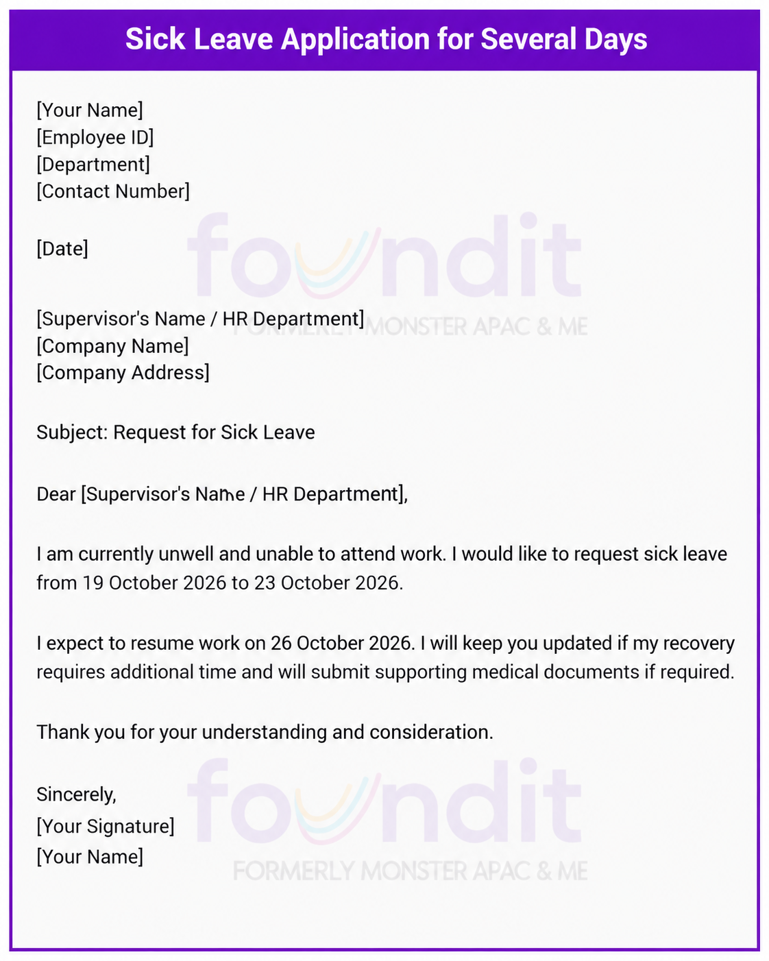 Sick Leave Application For Several Days Sample